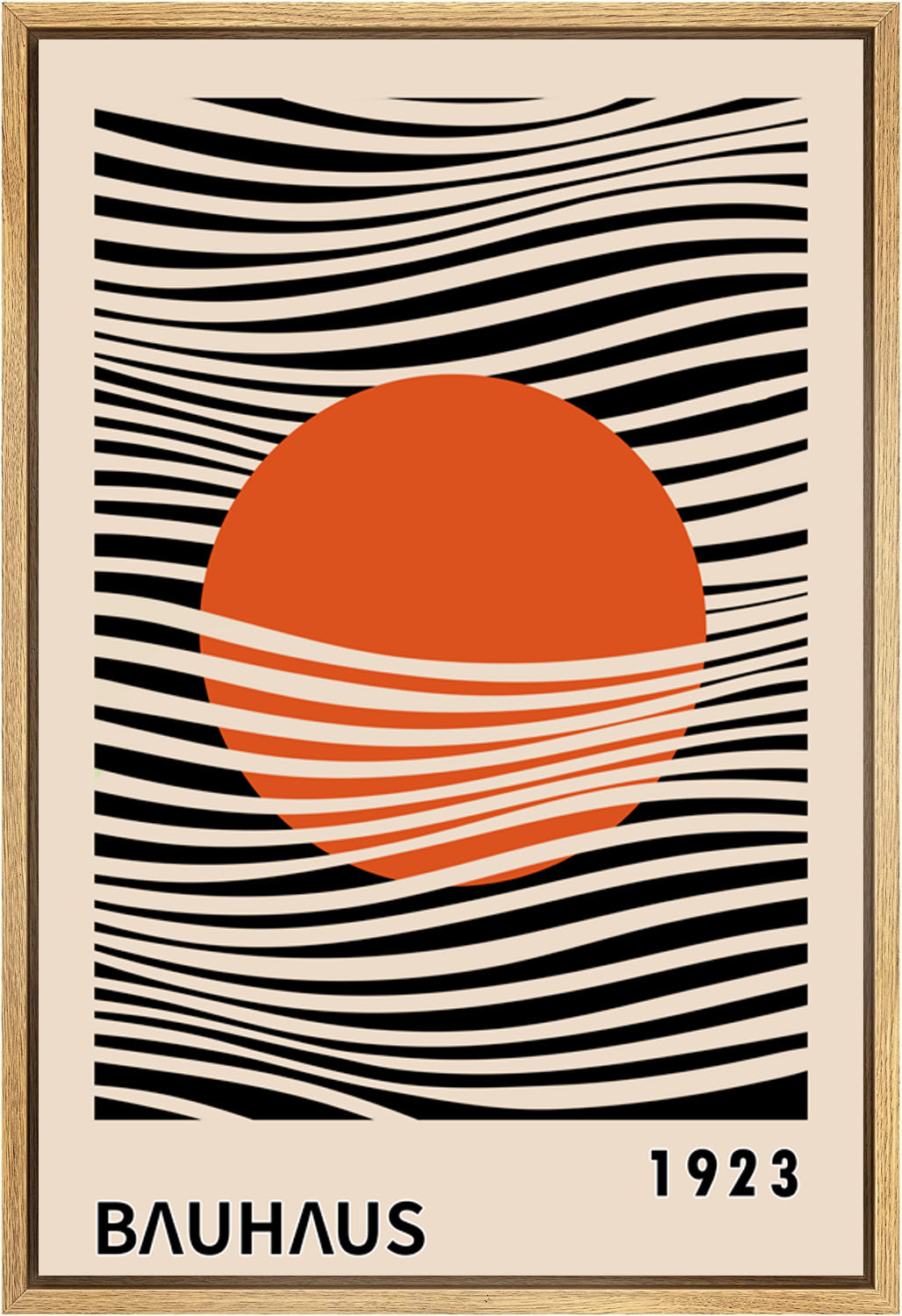 Framed Canvas Print Wall Art Bauhaus Sun and Waves Abstract Illustration Mid Century Modern Wall Art Minimalist Decor