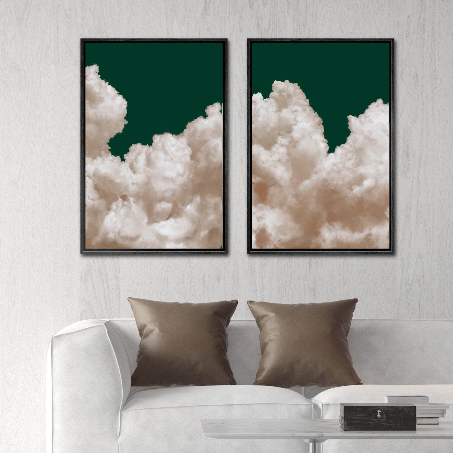 Framed Canvas Wall Art Set of 2 Pastel Cloud Navy Blue Sky Nature Landscape Prints Minimalist Modern Wall Art Decor