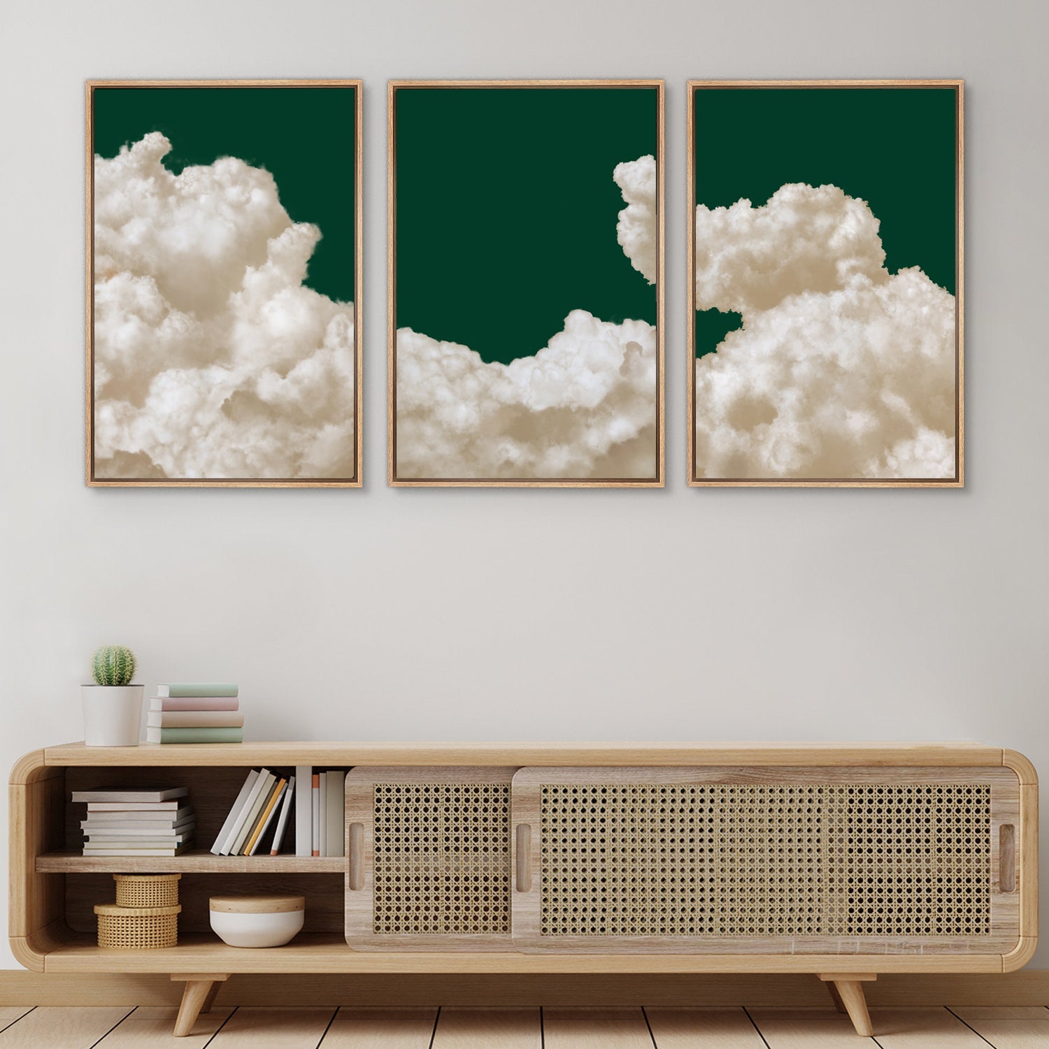Framed Canvas Wall Art Set of 3 Pastel Cloud Navy Blue Sky Nature Landscape Prints Minimalist Modern Art Nature Wall Decor