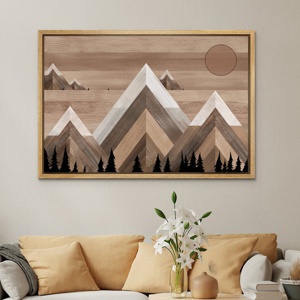 Framed Canvas Wall Art Sunset Mountain Landscape Abstract Illustrations Prints Abstract Modern Art Minimalist Boho Wall Decor