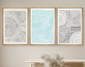 Framed Canvas Print Wall Art Set of 3 Geometric Blue Black Polygon Pattern Abstract Shapes Drawings Modern Art Minimalist Decor