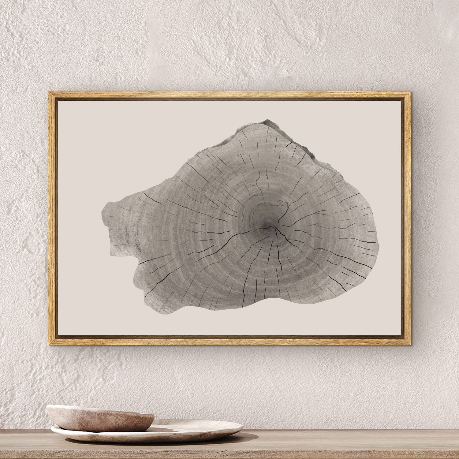 Framed Canvas Print Wall Art Wood Tree Rings Illustrations Minimalist Modern Art Neutral Boho Decor