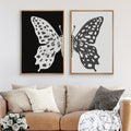 Framed Canvas Wall Art Set of 2 Black and White Butterfly Prints Minimalist Modern Art Boho Wall Decor