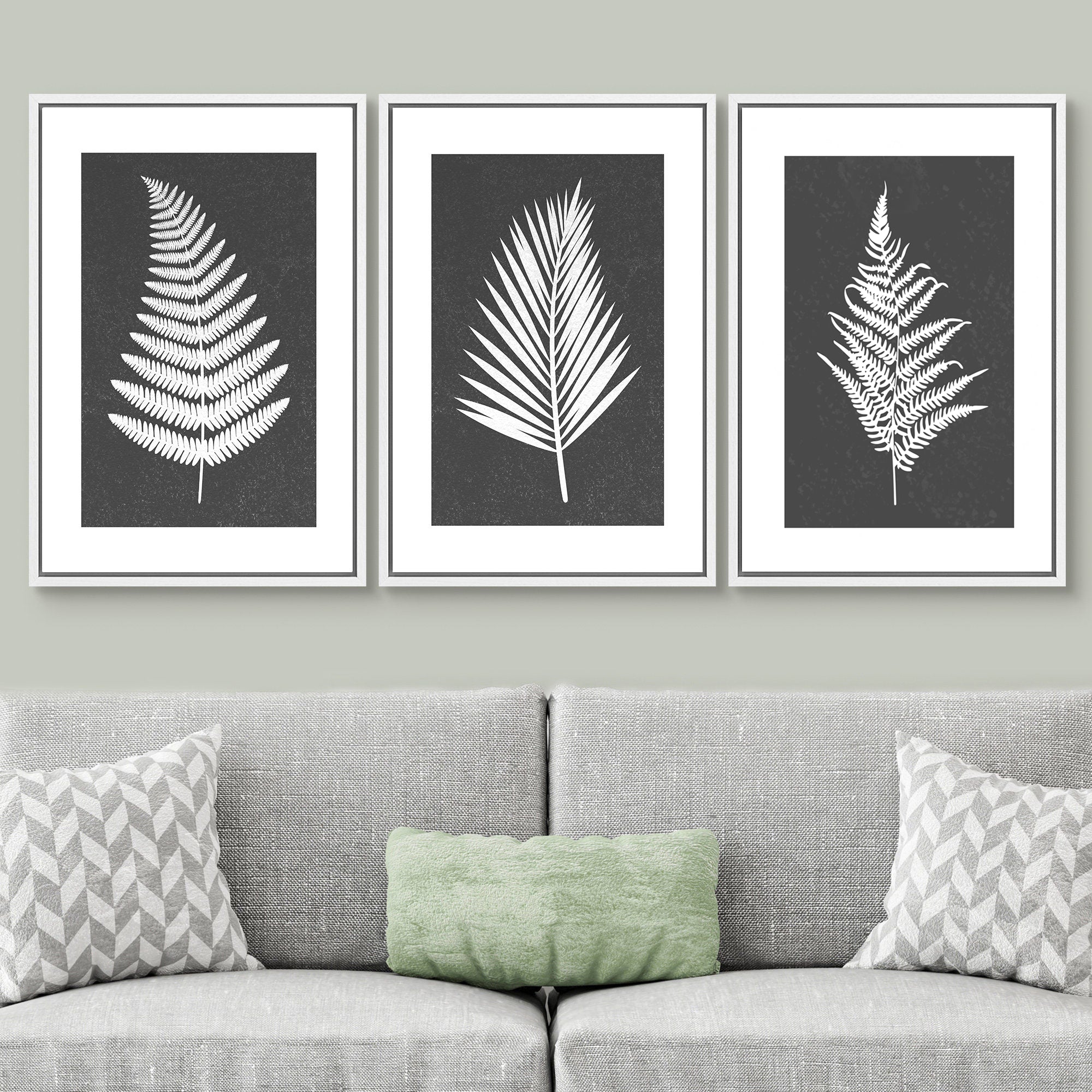 Framed Canvas Print Wall Art Set of 3 Black and White Leaves Botanical Illustrations Minimalist Art Modern Farmhouse Wall Decor