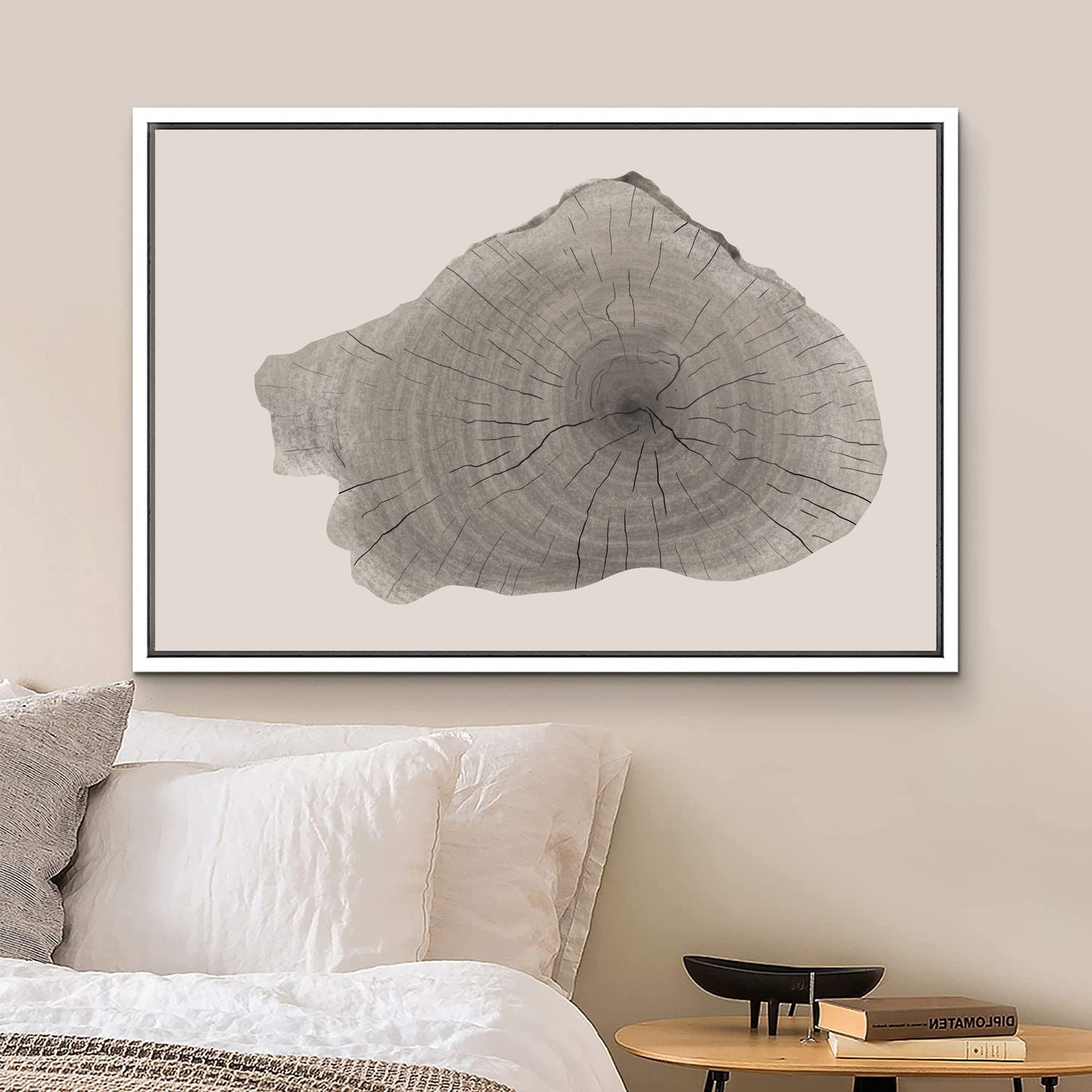 Framed Canvas Print Wall Art Wood Tree Rings Illustrations Minimalist Modern Art Neutral Boho Decor