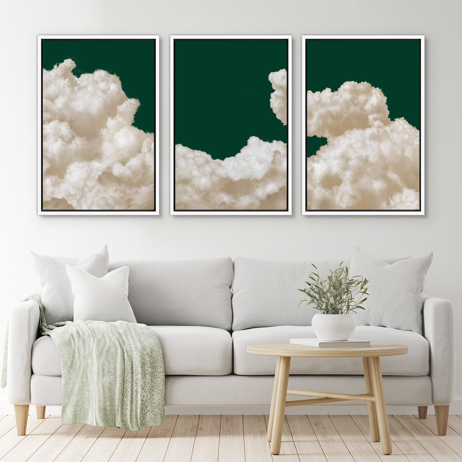Framed Canvas Wall Art Set of 3 Pastel Cloud Navy Blue Sky Nature Landscape Prints Minimalist Modern Art Nature Wall Decor