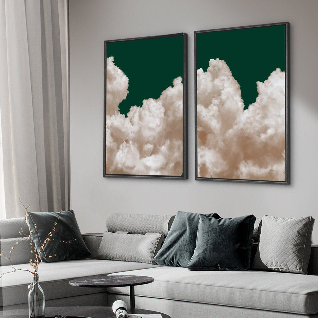 Framed Canvas Wall Art Set of 2 Pastel Cloud Navy Blue Sky Nature Landscape Prints Minimalist Modern Wall Art Decor