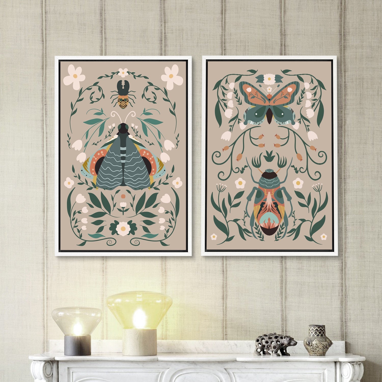 Framed Canvas Print Wall Art Set Butterfly Insect Bohemian Art Room Decoration Painting