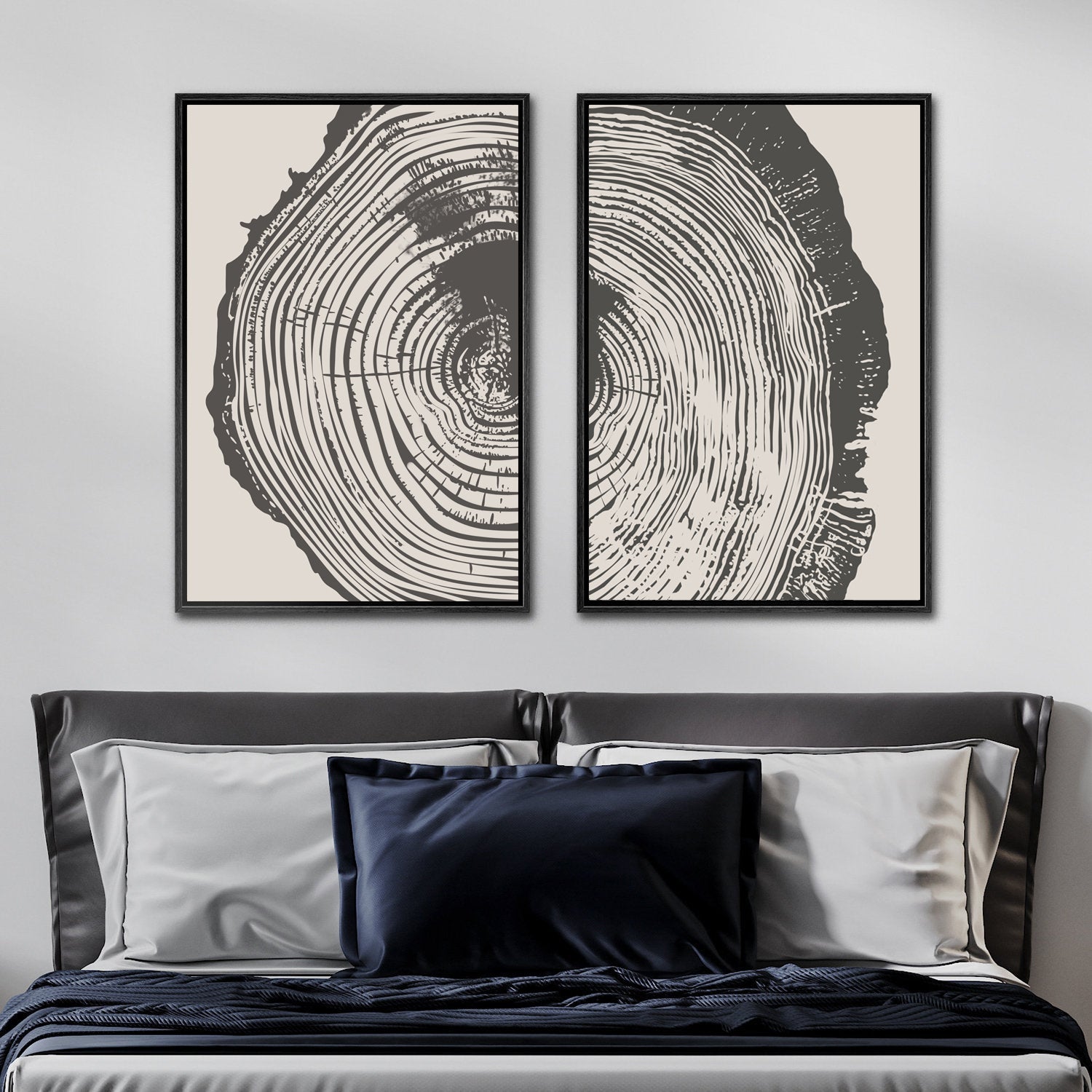 Framed Canvas Wall Art Set Wood Tree Ring Prints Modern Art Minimalist Neutral Decor