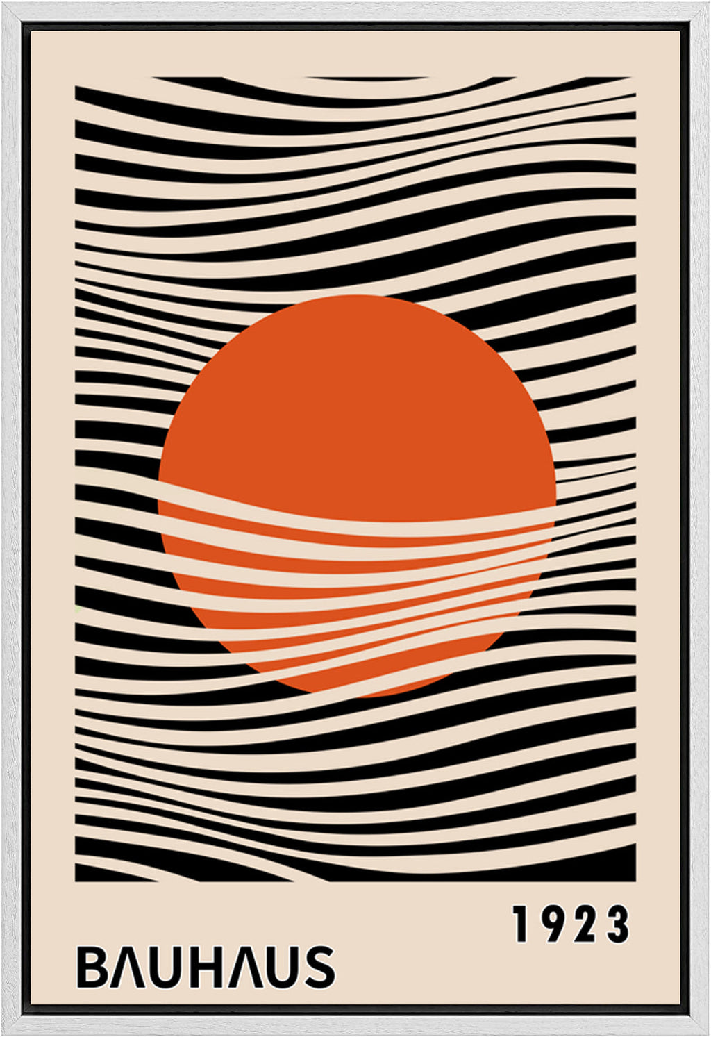Framed Canvas Print Wall Art Bauhaus Sun and Waves Abstract Illustration Mid Century Modern Wall Art Minimalist Decor
