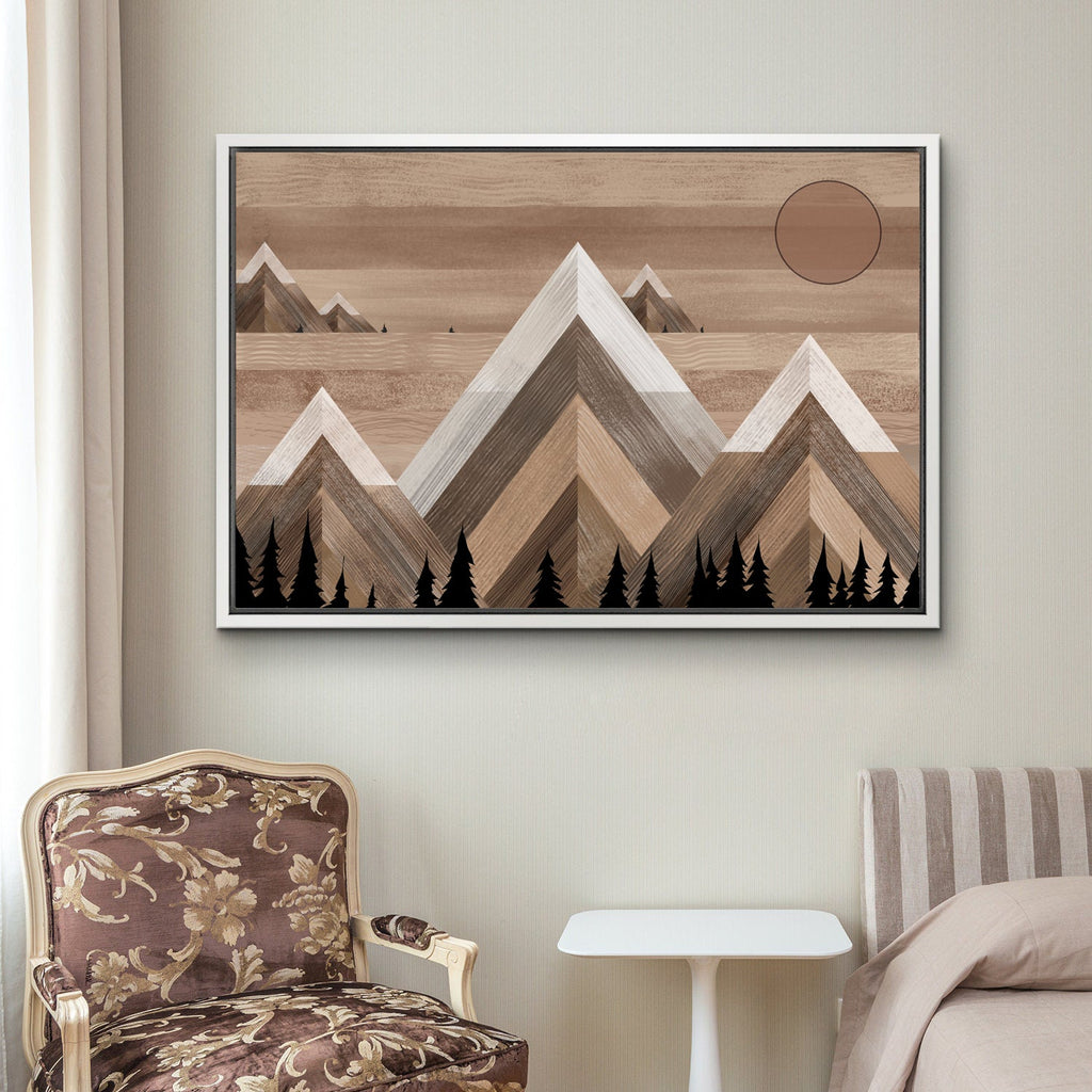 Framed Canvas Wall Art Sunset Mountain Landscape Abstract Illustrations Prints Abstract Modern Art Minimalist Boho Wall Decor