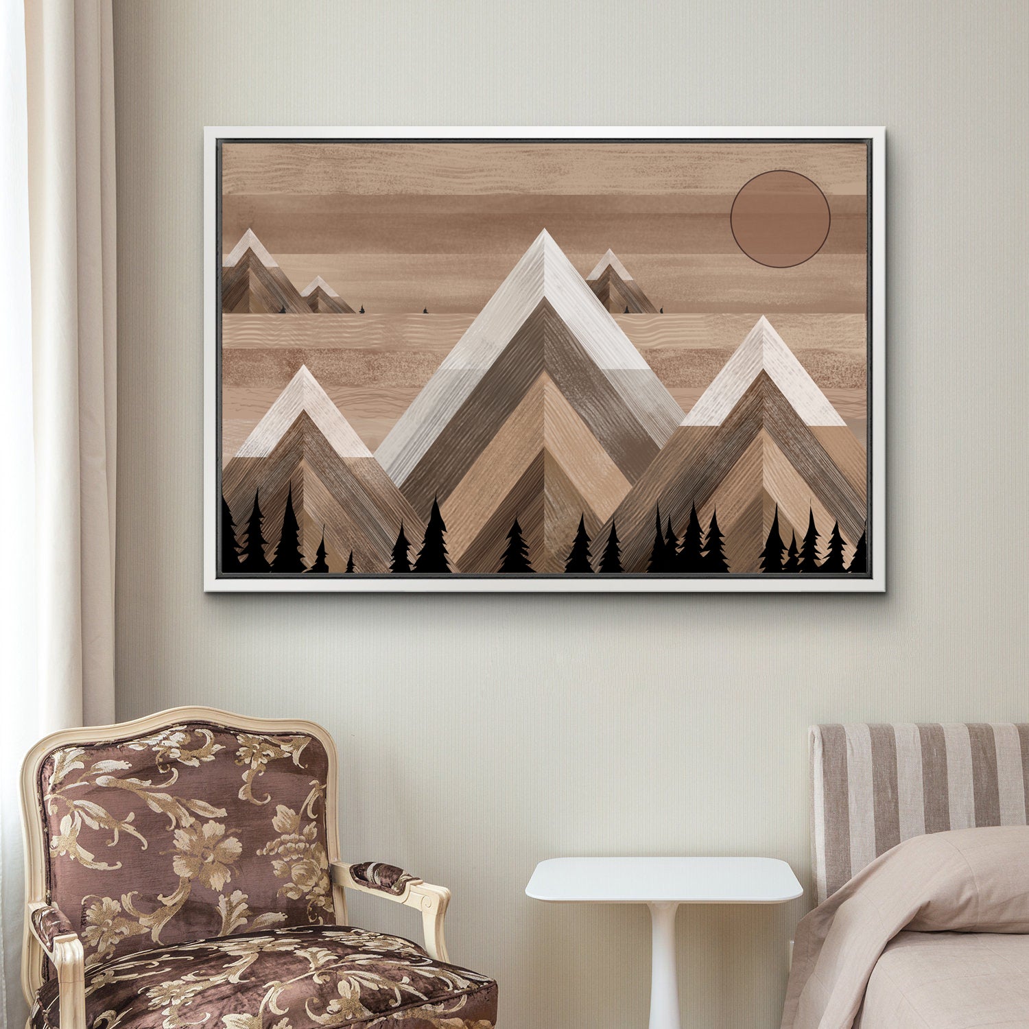 Framed Canvas Wall Art Sunset Mountain Landscape Abstract Illustrations Prints Abstract Modern Art Minimalist Boho Wall Decor