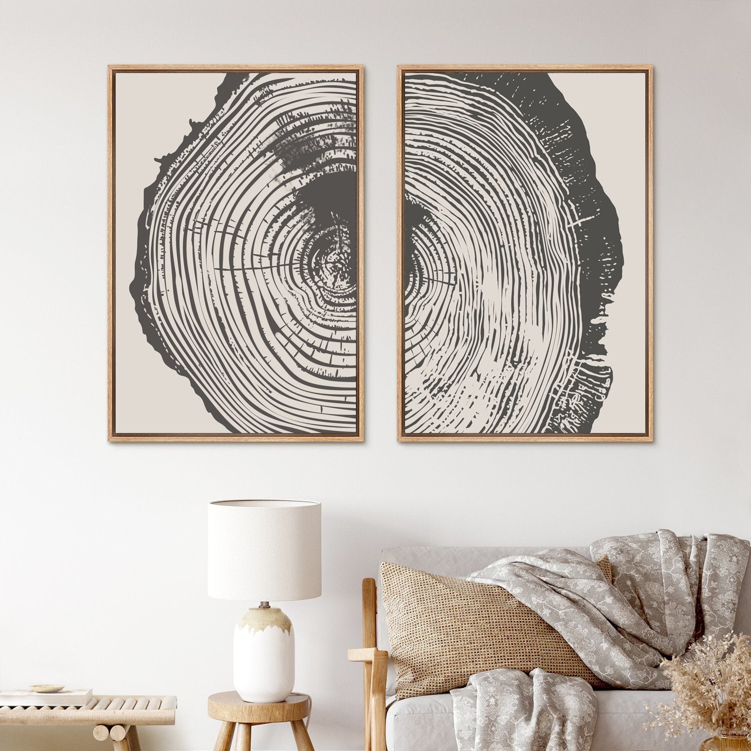 Framed Canvas Wall Art Set Wood Tree Ring Prints Modern Art Minimalist Neutral Decor