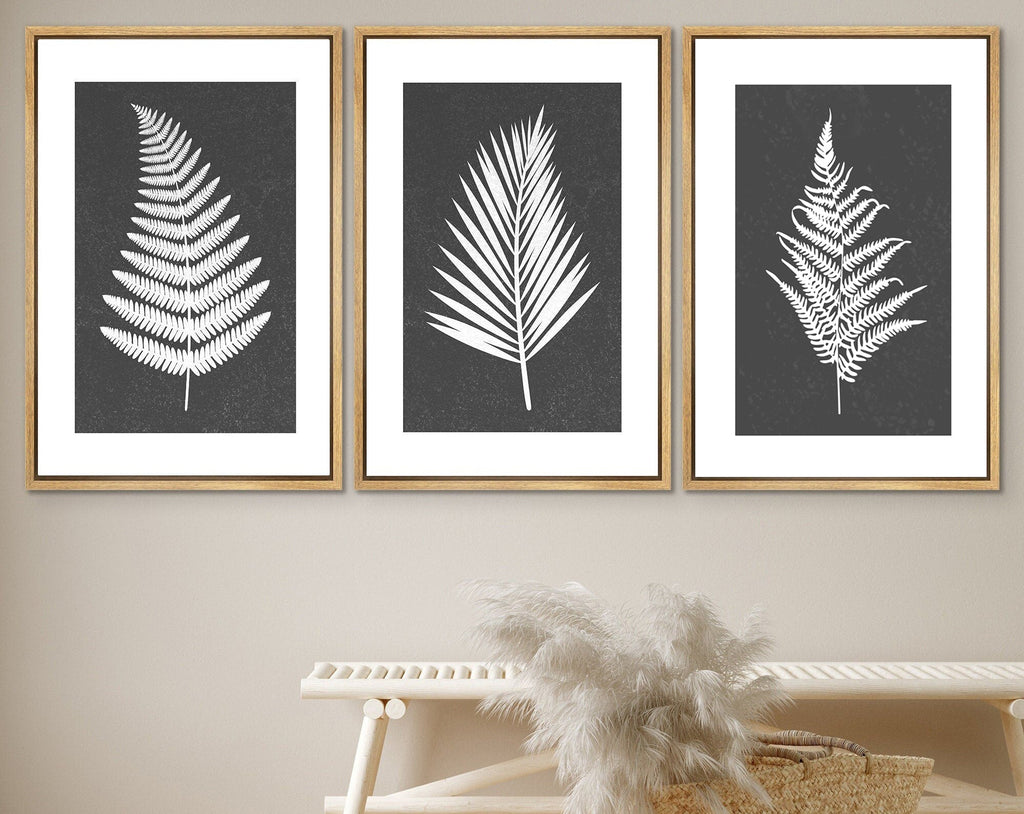 Framed Canvas Print Wall Art Set of 3 Black and White Leaves Botanical Illustrations Minimalist Art Modern Farmhouse Wall Decor