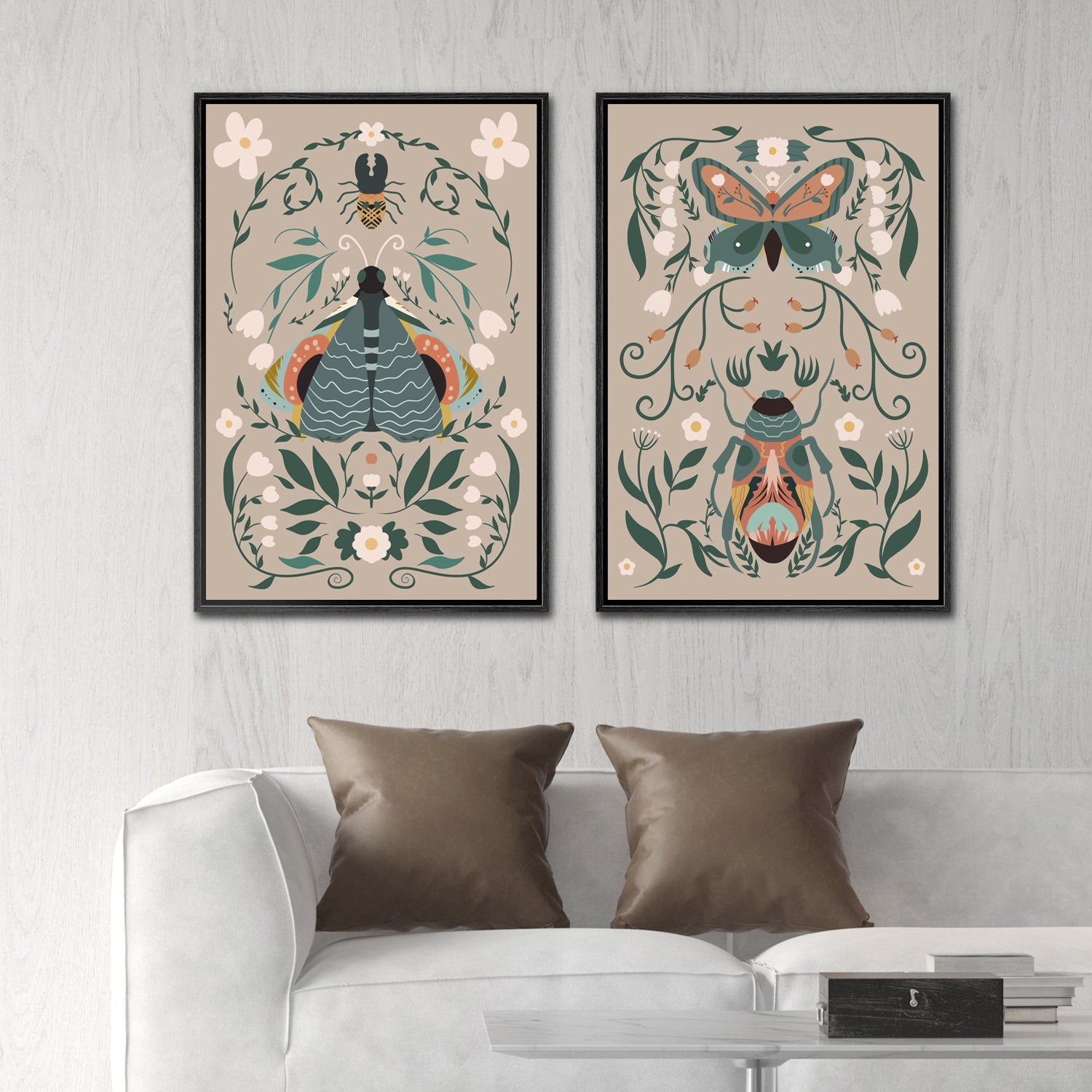 Framed Canvas Print Wall Art Set Butterfly Insect Bohemian Art Room Decoration Painting