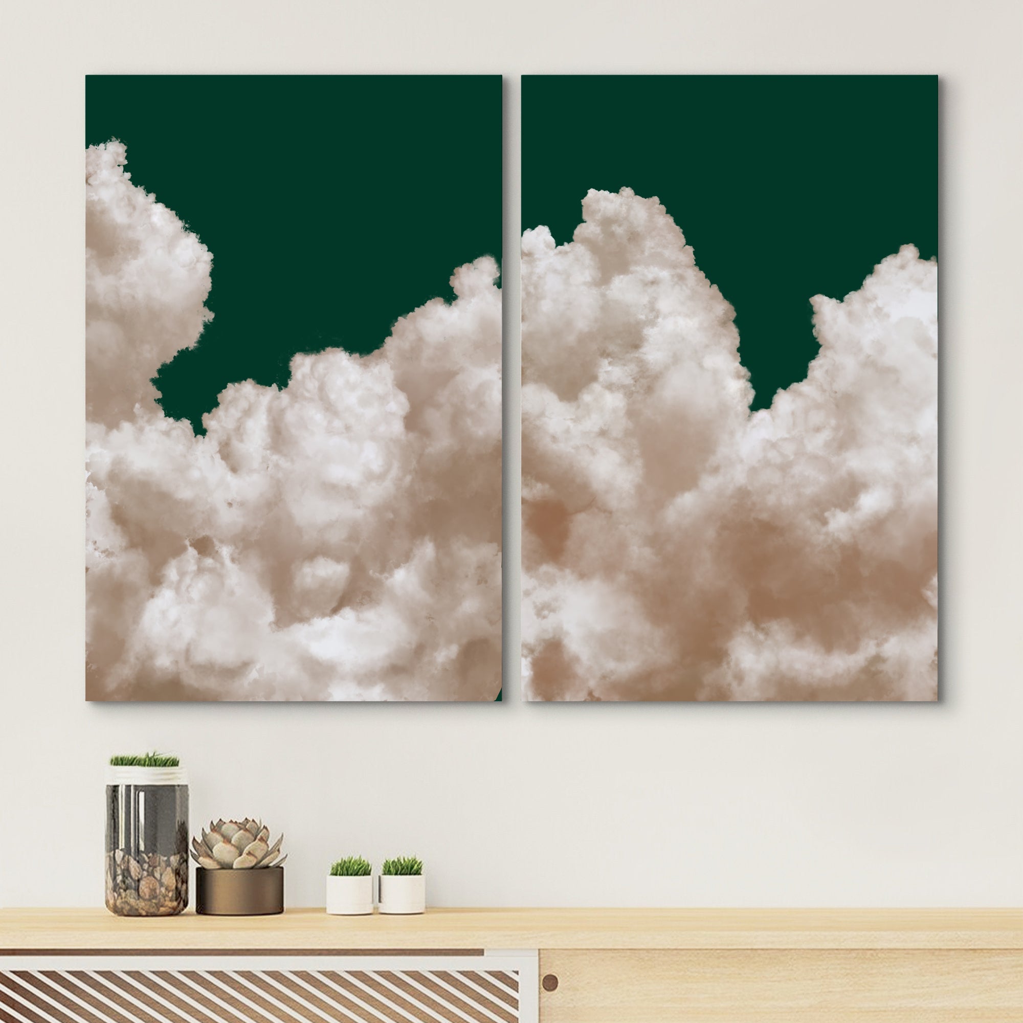 Framed Canvas Wall Art Set of 2 Pastel Cloud Navy Blue Sky Nature Landscape Prints Minimalist Modern Wall Art Decor