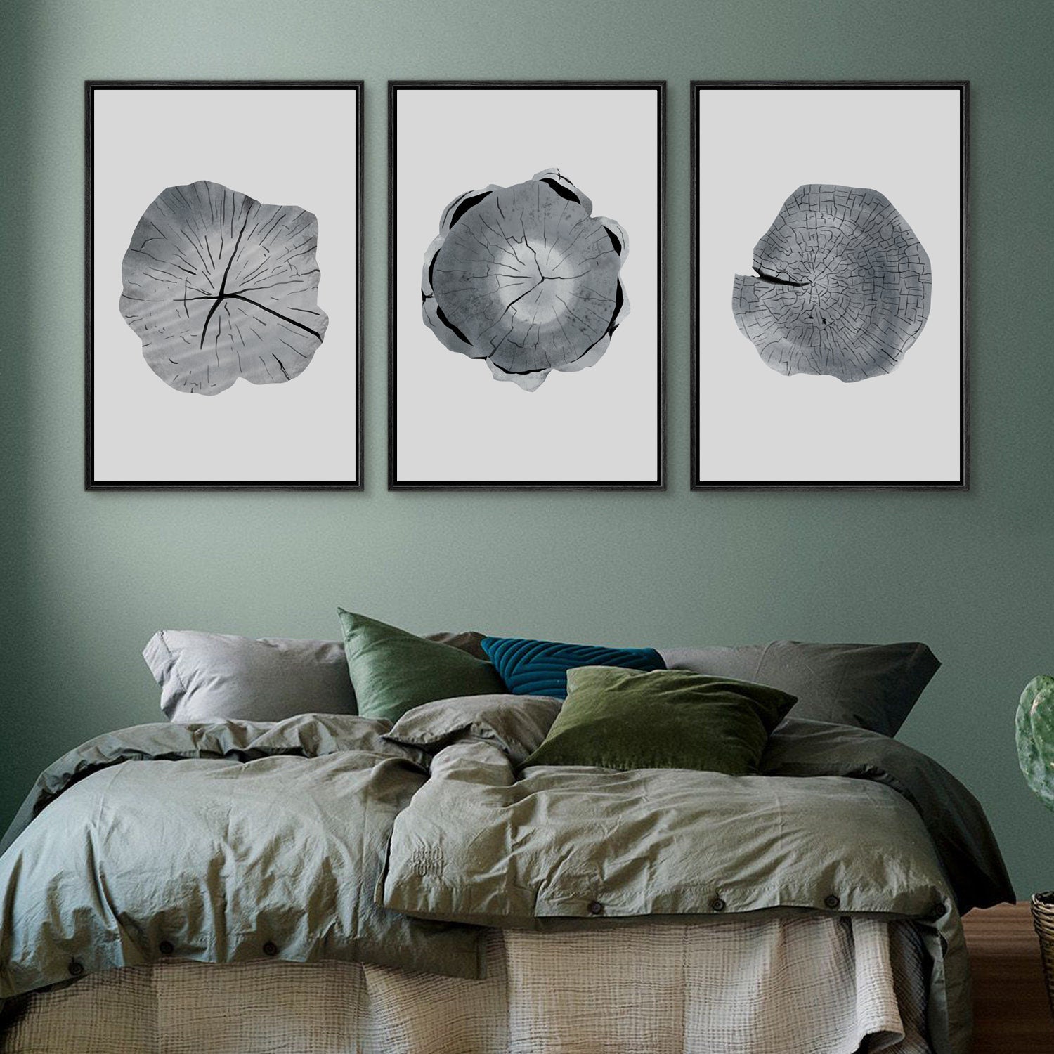 Framed Canvas Wall Art Set of 3 Wood Tree Rings Illustrations Prints Minimalist Modern Wall Art Neutral Decor