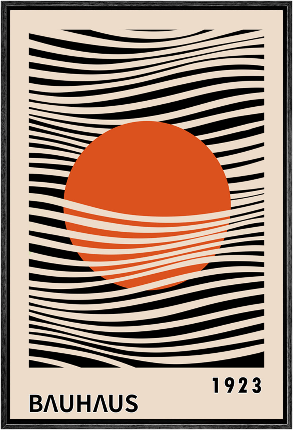 Framed Canvas Print Wall Art Bauhaus Sun and Waves Abstract Illustration Mid Century Modern Wall Art Minimalist Decor