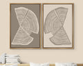 Framed Canvas Print Wall Art Set of 2 Pastel Beige Wood Tree Rings Abstract Illustrations Minimalist Modern Art Boho Decor