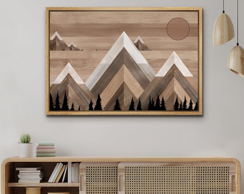 Framed Canvas Wall Art Sunset Mountain Landscape Abstract Illustrations Prints Abstract Modern Art Minimalist Boho Wall Decor