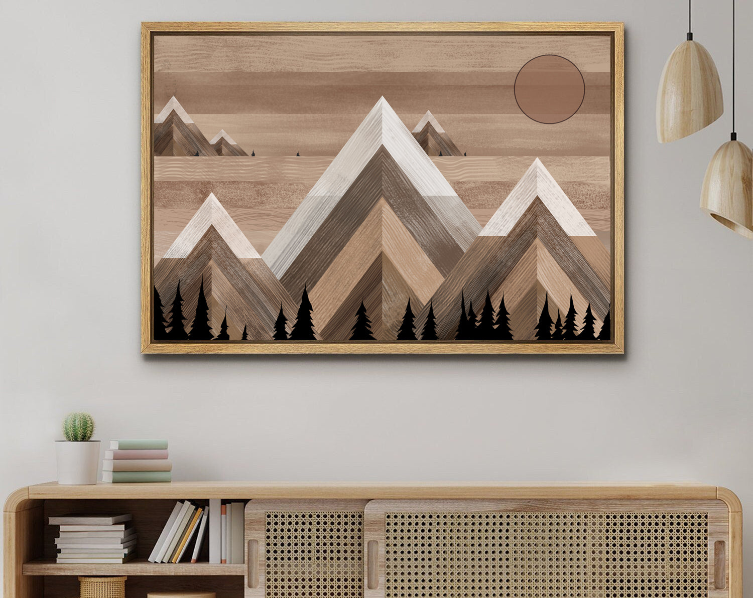 Framed Canvas Wall Art Sunset Mountain Landscape Abstract Illustrations Prints Abstract Modern Art Minimalist Boho Wall Decor