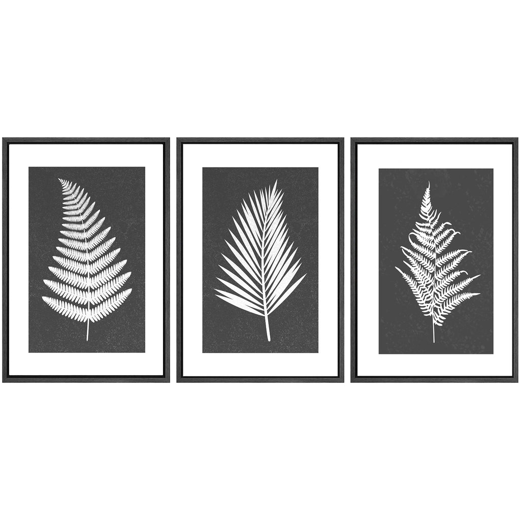 Framed Canvas Print Wall Art Set of 3 Black and White Leaves Botanical Illustrations Minimalist Art Modern Farmhouse Wall Decor