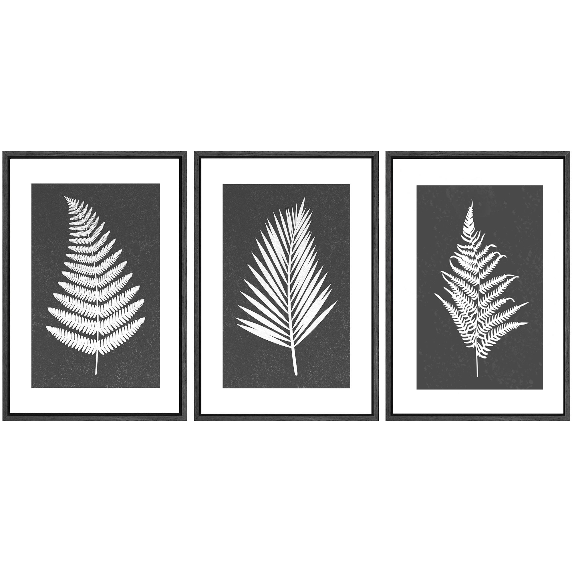 Framed Canvas Print Wall Art Set of 3 Black and White Leaves Botanical Illustrations Minimalist Art Modern Farmhouse Wall Decor