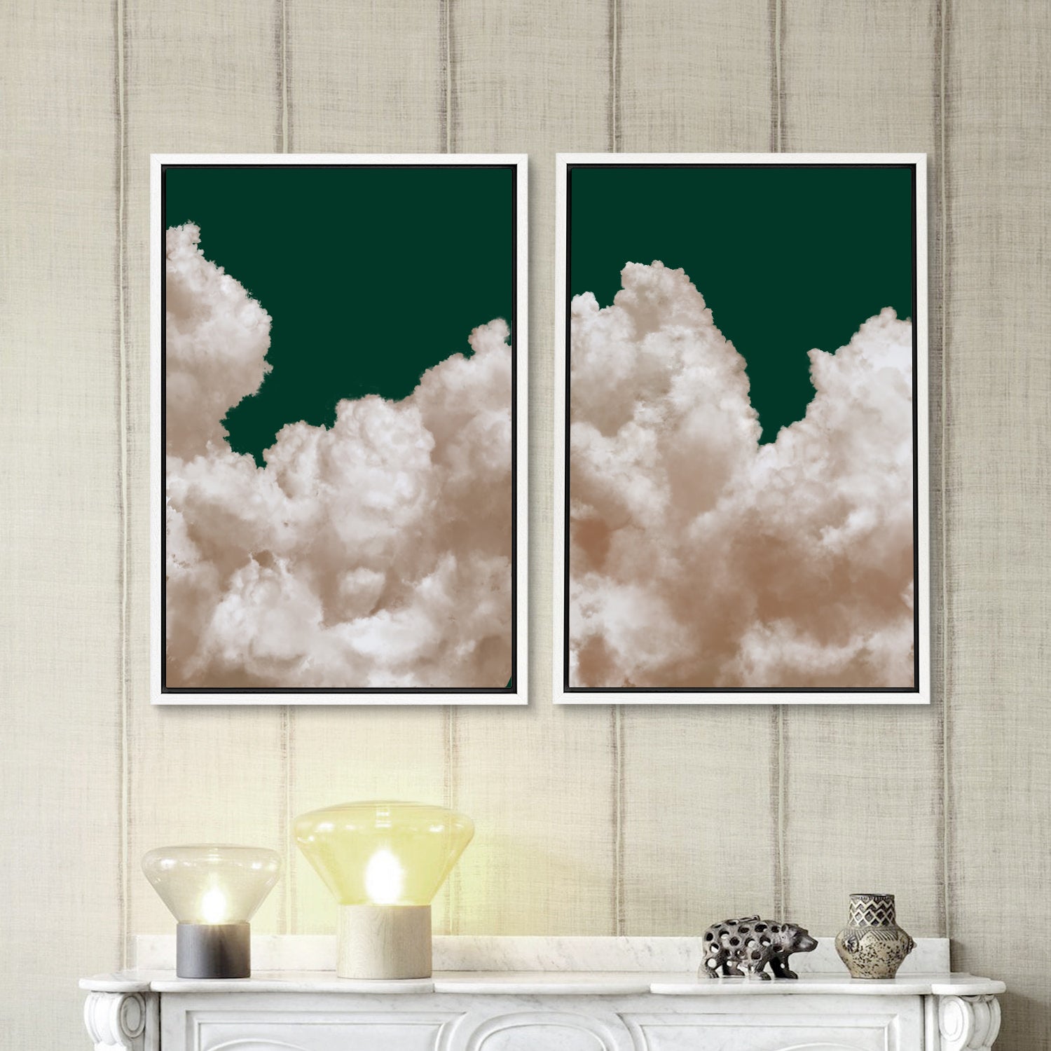 Framed Canvas Wall Art Set of 2 Pastel Cloud Navy Blue Sky Nature Landscape Prints Minimalist Modern Wall Art Decor
