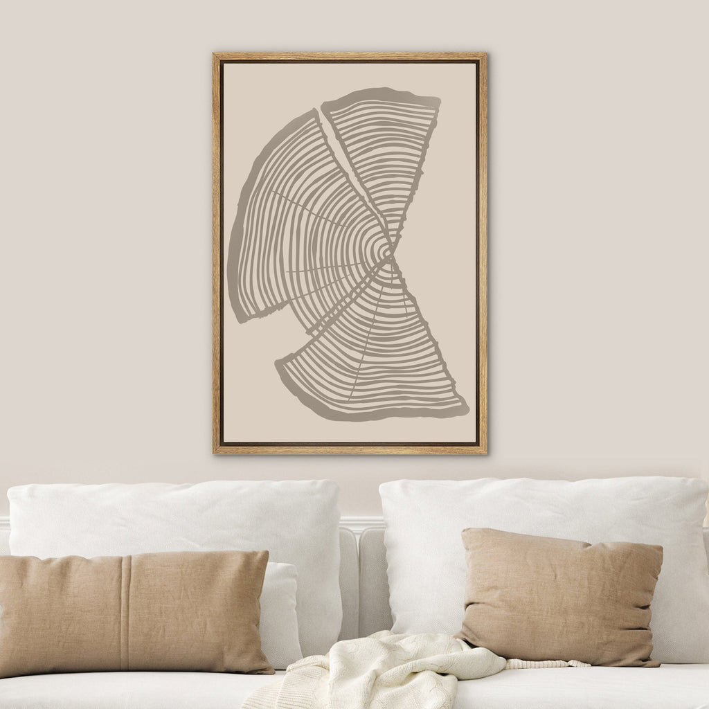 Framed Canvas Print Wall Art Set of 2 Pastel Beige Wood Tree Rings Abstract Illustrations Minimalist Modern Art Boho Decor