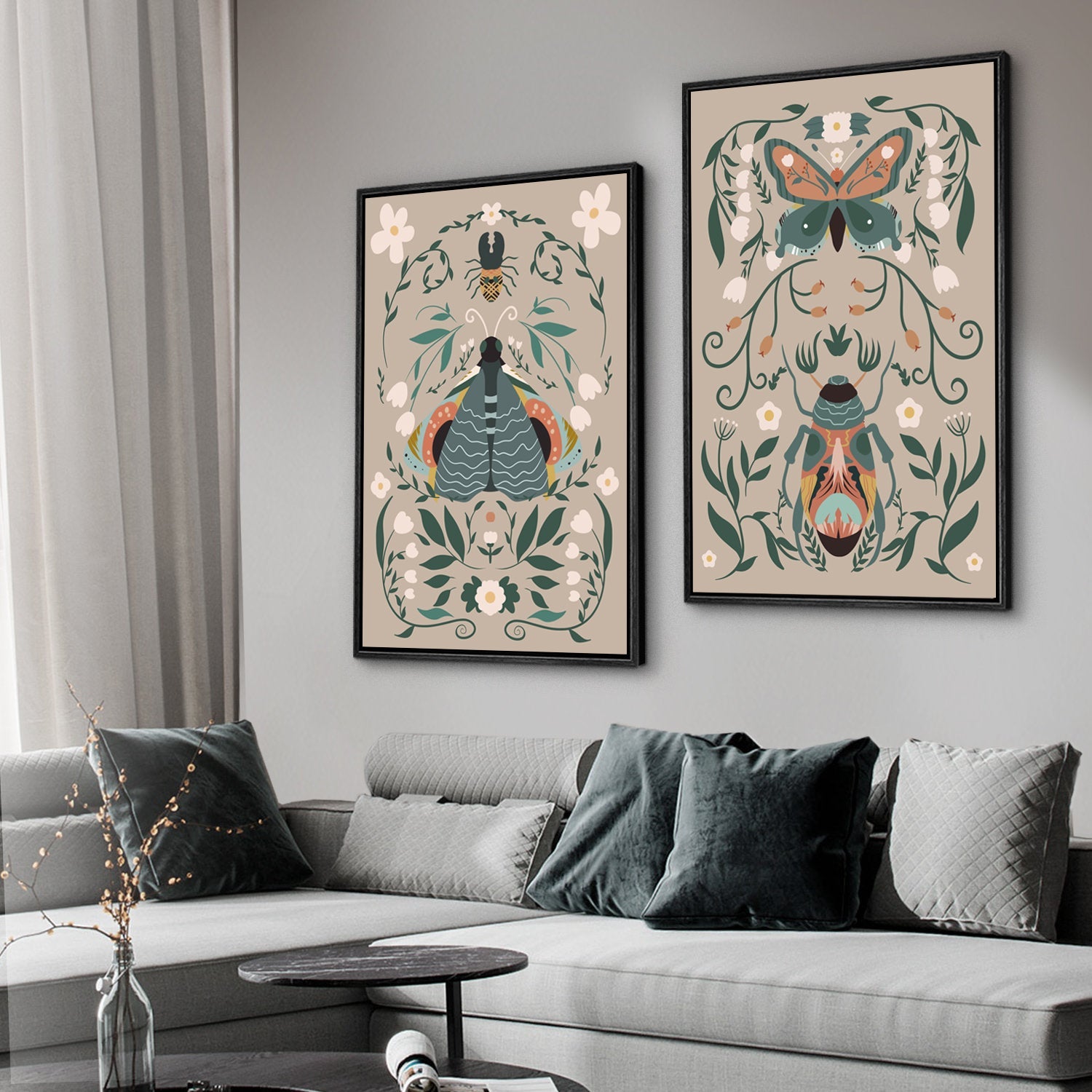 Framed Canvas Print Wall Art Set Butterfly Insect Bohemian Art Room Decoration Painting