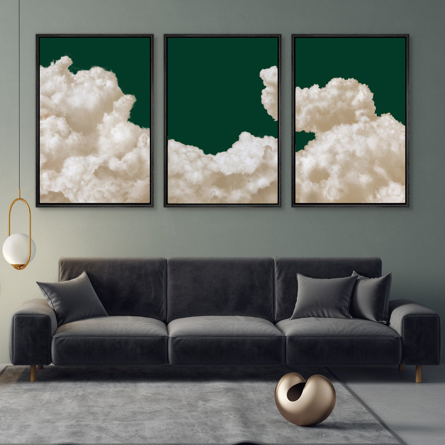 Framed Canvas Wall Art Set of 3 Pastel Cloud Navy Blue Sky Nature Landscape Prints Minimalist Modern Art Nature Wall Decor