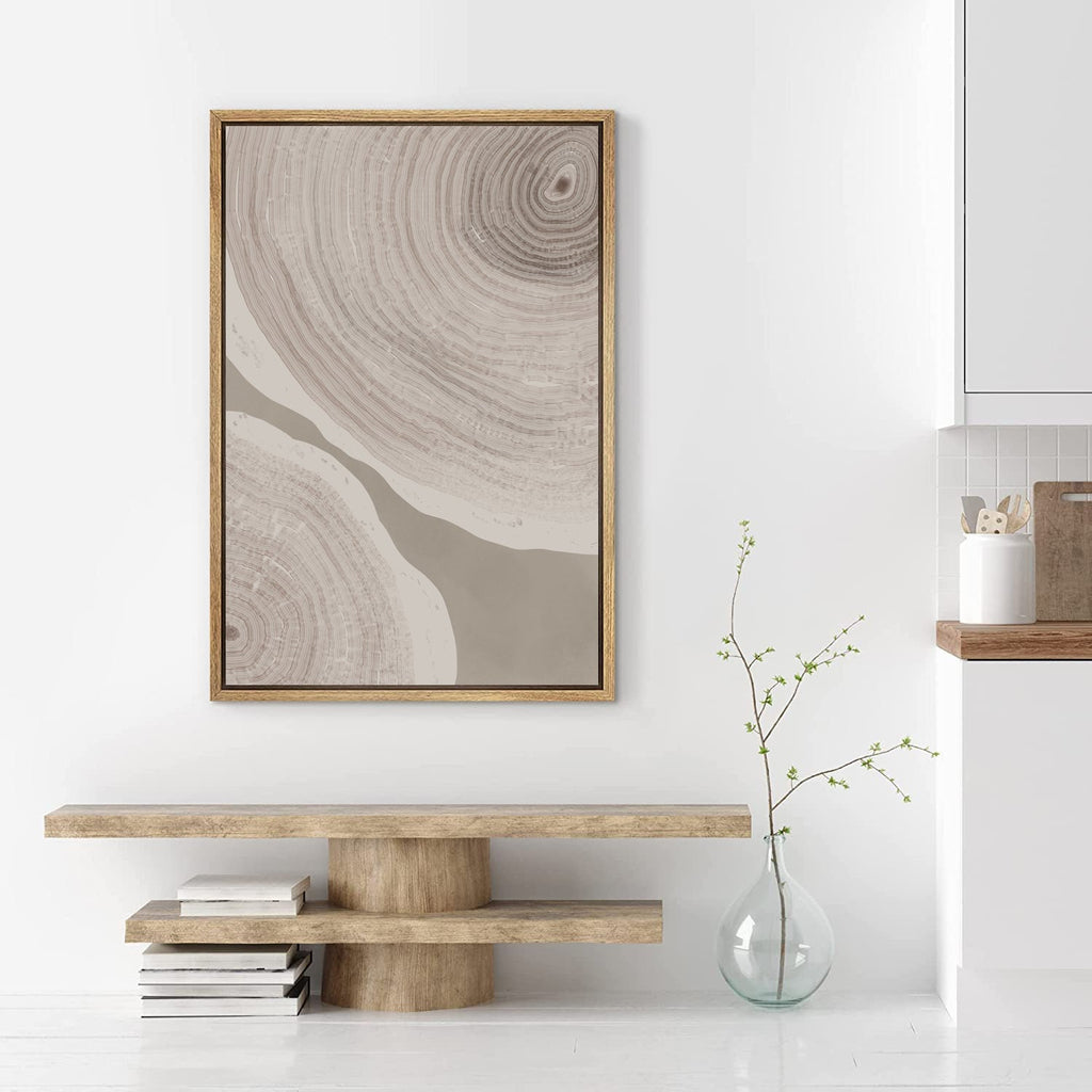 Framed Canvas Print Wall Art Set of 2 Pastel Grunge Wood Tree Rings Abstract Illustrations Minimalist Modern Art Boho Decor