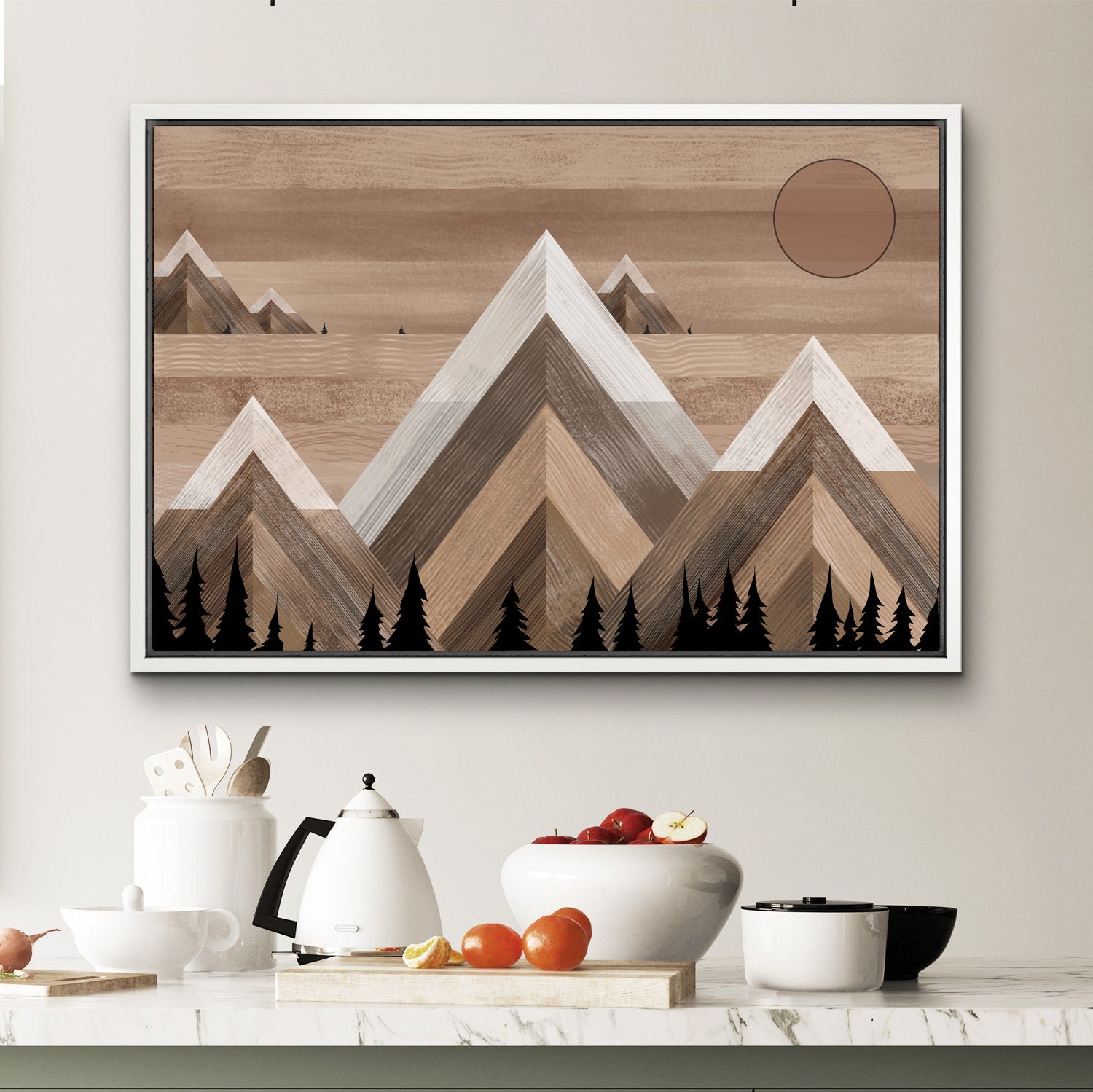 Framed Canvas Wall Art Sunset Mountain Landscape Abstract Illustrations Prints Abstract Modern Art Minimalist Boho Wall Decor