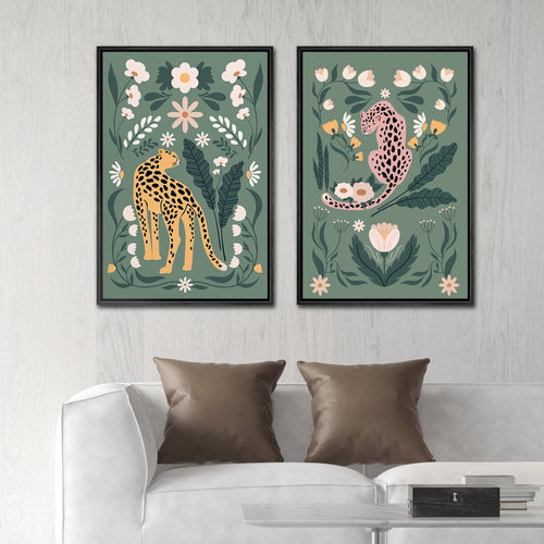 Framed Canvas Print Wall Art Set Cartoon Tiger Plant Bohemian Art Room Decoration Painting