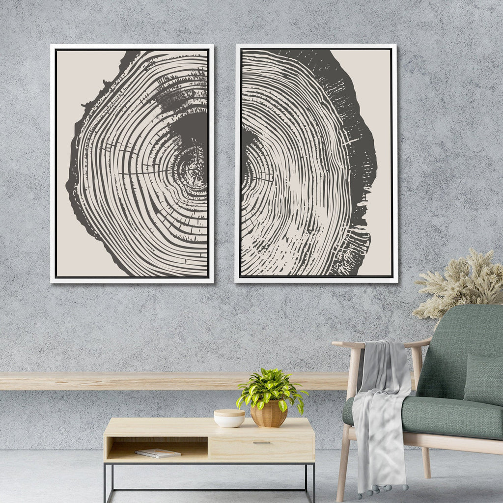 Framed Canvas Wall Art Set Wood Tree Ring Prints Modern Art Minimalist Neutral Decor