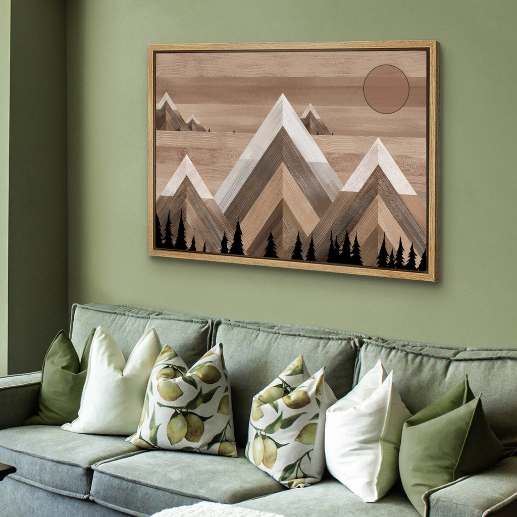 Framed Canvas Wall Art Sunset Mountain Landscape Abstract Illustrations Prints Abstract Modern Art Minimalist Boho Wall Decor