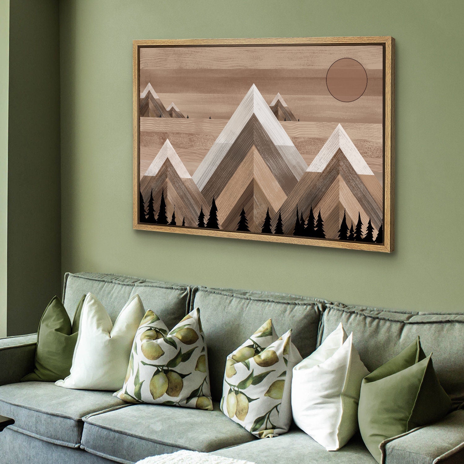 Framed Canvas Wall Art Sunset Mountain Landscape Abstract Illustrations Prints Abstract Modern Art Minimalist Boho Wall Decor