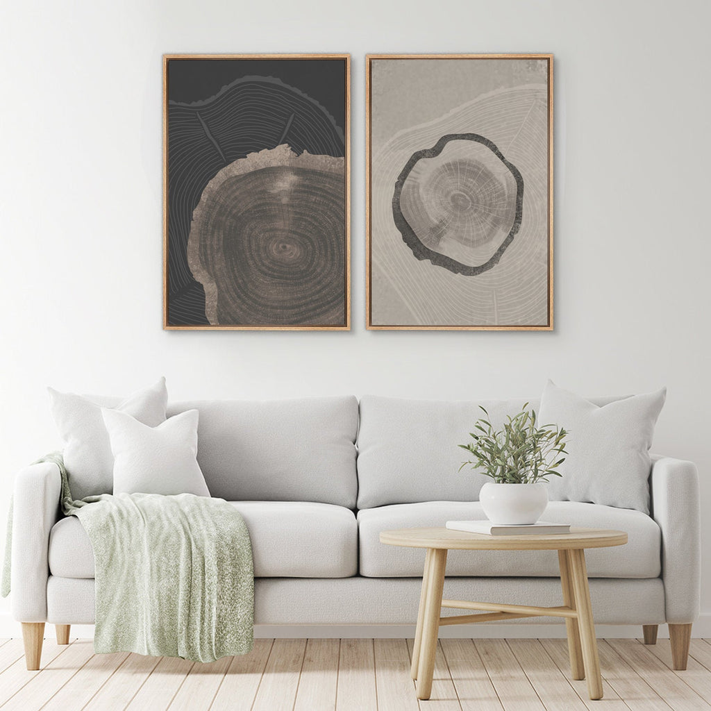 Framed Canvas Print Wall Art Set of 3 Pastel Grunge Wood Tree Rings Abstract Illustrations Minimalist Modern Art Boho Decor