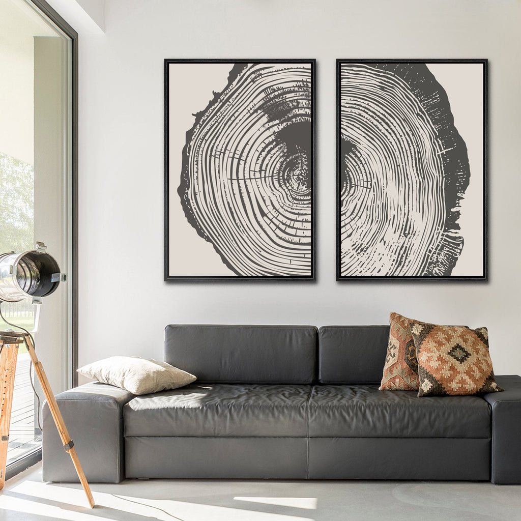 Framed Canvas Wall Art Set Wood Tree Ring Prints Modern Art Minimalist Neutral Decor