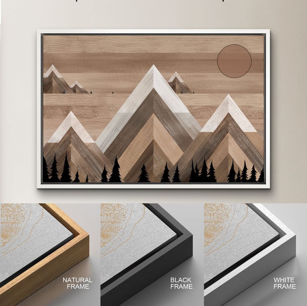 Framed Canvas Wall Art Sunset Mountain Landscape Abstract Illustrations Prints Abstract Modern Art Minimalist Boho Wall Decor