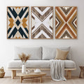 Framed Canvas Wall Art Set Southwestern Wood Panel Geometric Diamond Pattern Collage Print Abstract Modern Wall Art Rustic Western Decor
