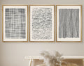 Framed Canvas Print Wall Art Set Geometric Black Grid Wave Pattern Abstract Drawings Modern Art Neutral Minimalist Decor