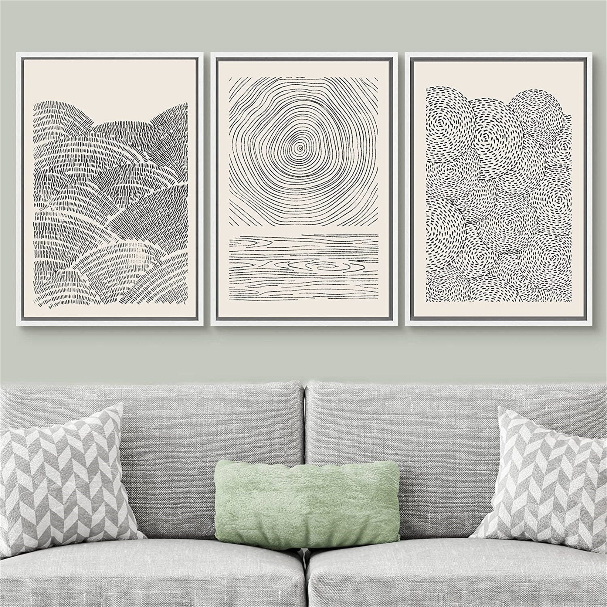 Framed Canvas Print Wall Art Set Geometric Pattern Abstract Illustration Modern Art Neutral Minimalist Decor