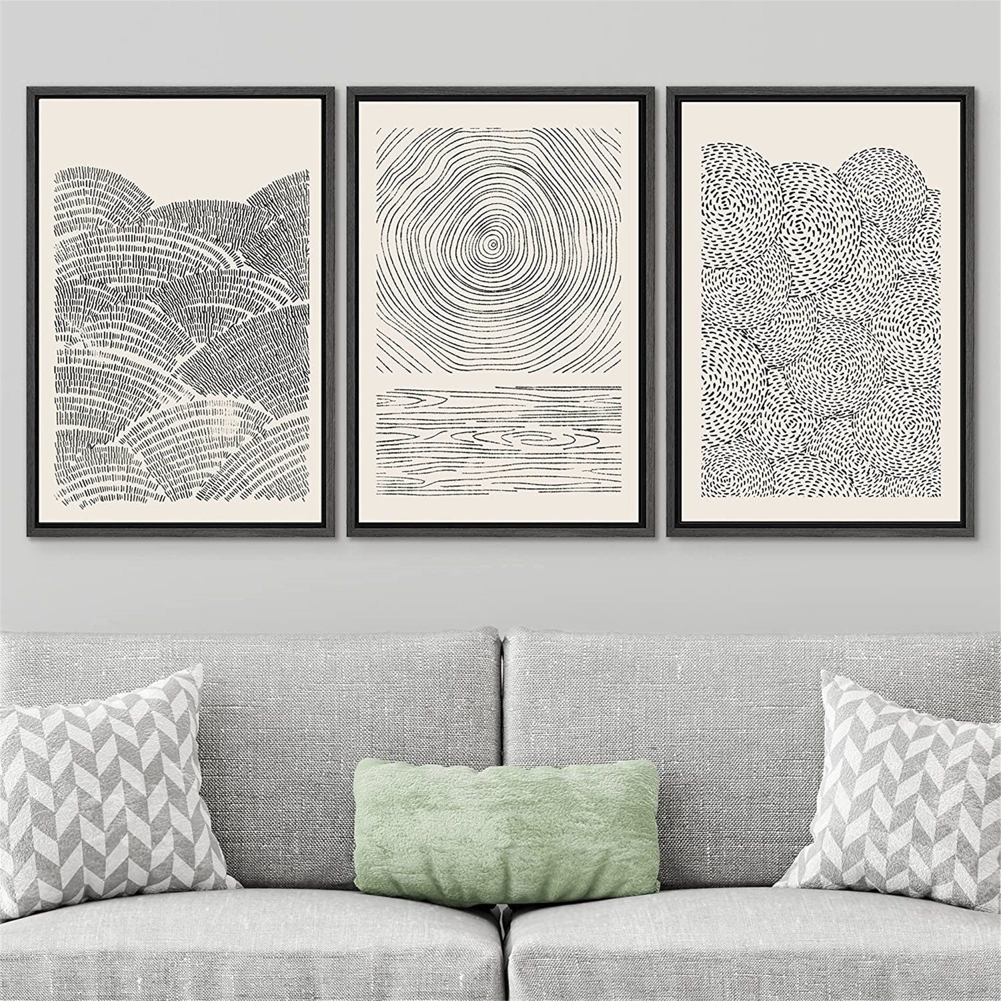 Framed Canvas Print Wall Art Set Geometric Pattern Abstract Illustration Modern Art Neutral Minimalist Decor