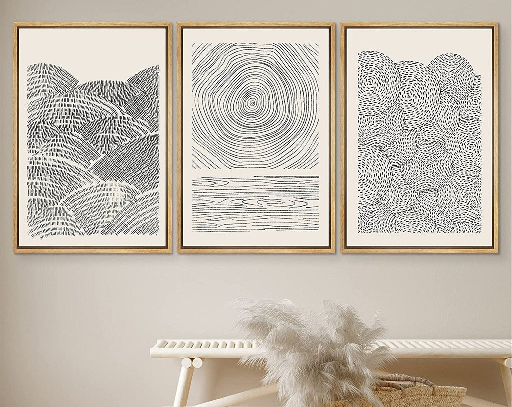 Framed Canvas Print Wall Art Set Geometric Pattern Abstract Illustration Modern Art Neutral Minimalist Decor