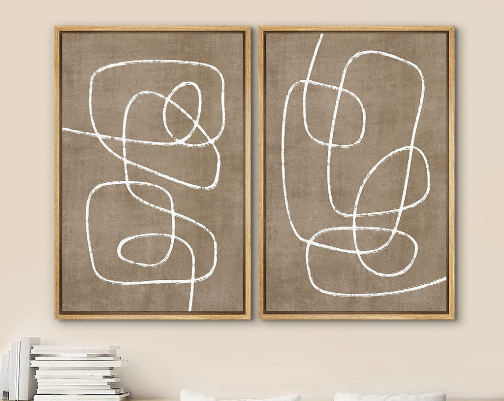 Framed Canvas Print Wall Art Set of 2 Spiral Collage Abstract Line Illustrations Mid Century Modern Art Minimalist Boho Decor