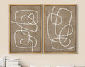 Framed Canvas Print Wall Art Set of 2 Spiral Collage Abstract Line Illustrations Mid Century Modern Art Minimalist Boho Decor