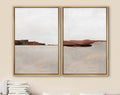 Framed Canvas Print Wall Art Set of 2 Brown Pastel Abstract Landscape Illustration Modern Art Minimalist Decor