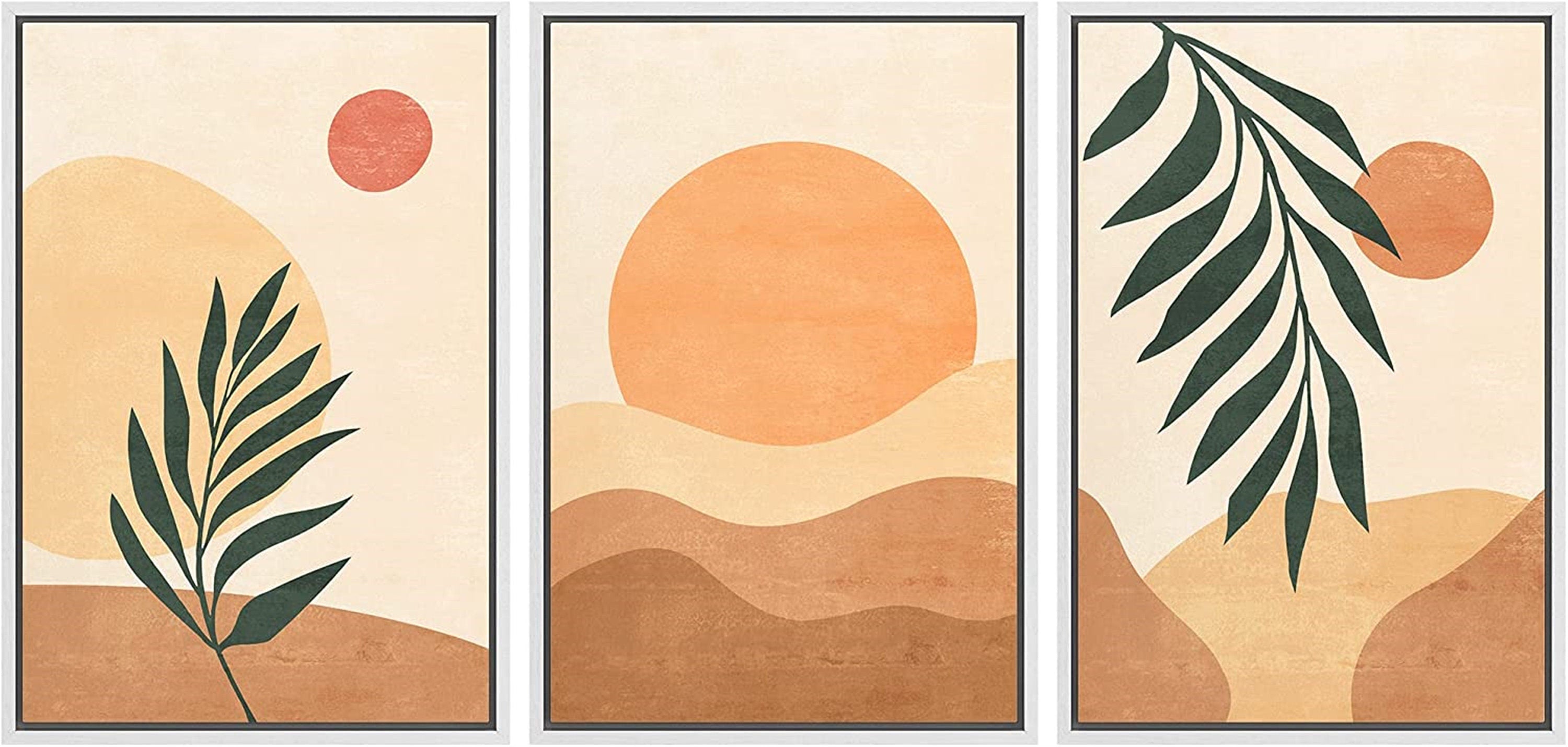 Framed Canvas Print Wall Art Set of 3 Geometric Arch Desert Plants Abstract Illustration Mid Century Modern Art Boho Decor