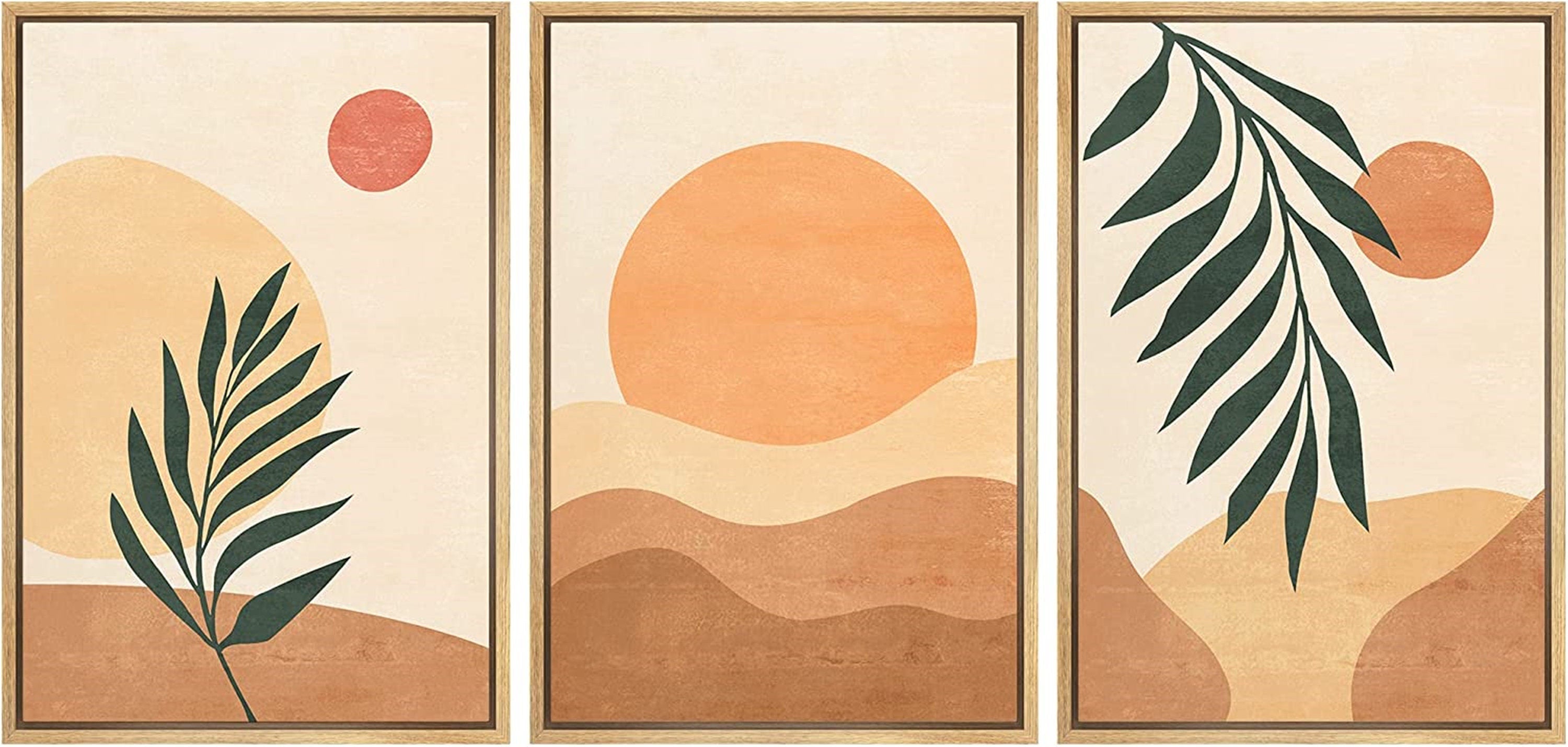 Framed Canvas Print Wall Art Set of 3 Geometric Arch Desert Plants Abstract Illustration Mid Century Modern Art Boho Decor